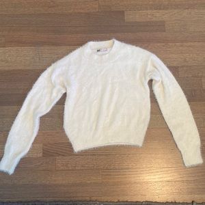 High neck fluffy white sweater